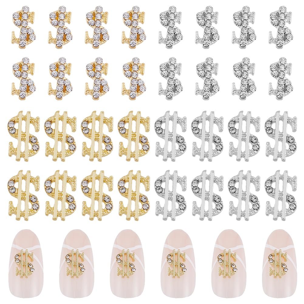 Стразы для ногтей DICOSMETIC, 32 шт, 2 стиля, доллары, золотой и серебряный, фото №1