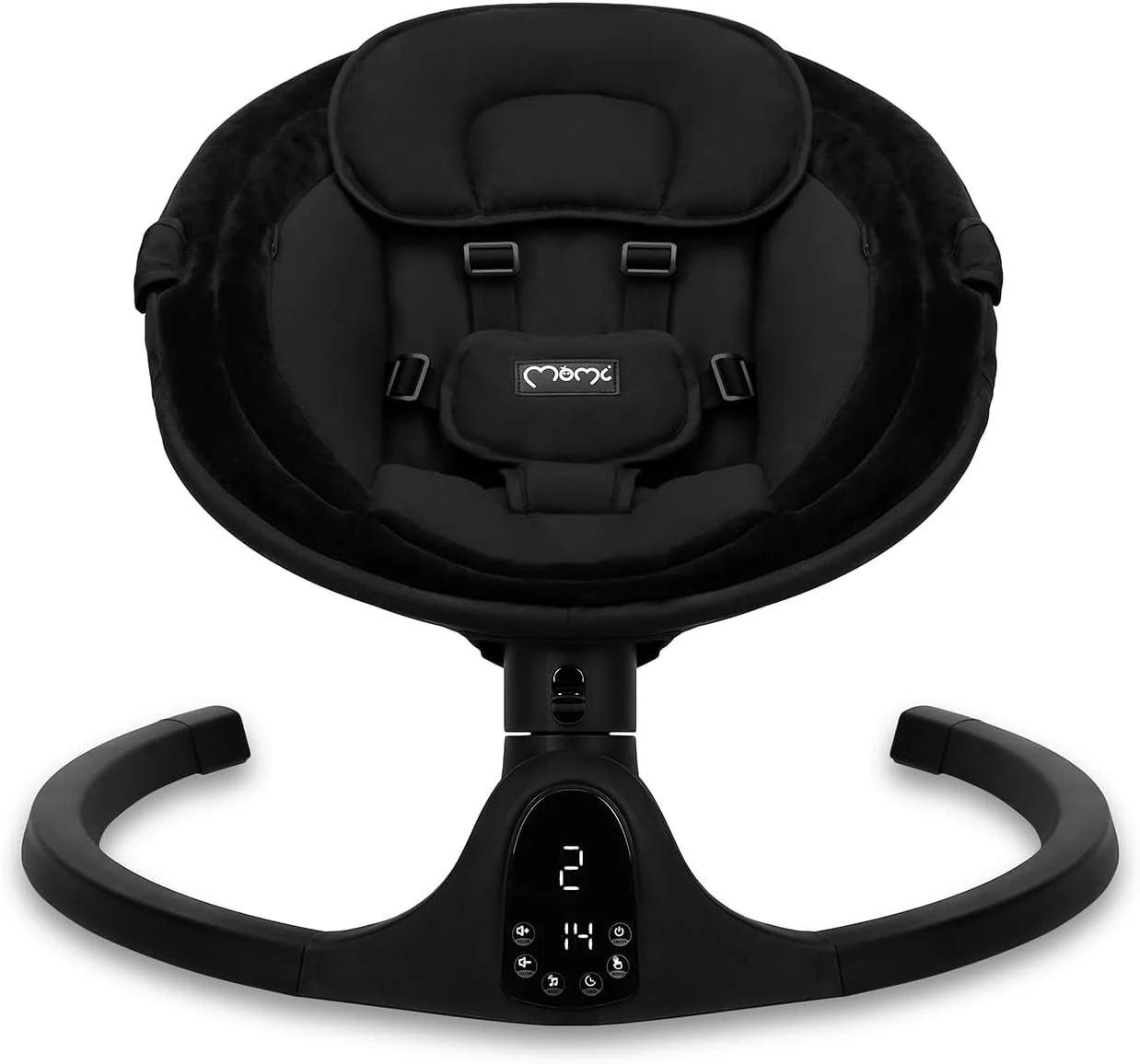 Детские качели MoMi KENANI Onyx для детей до 9 кг со светодиодным дисплеем пультом дистанционного управления и Bluetooth для смартфона подключением к батарее или питанию Черный, фото №3