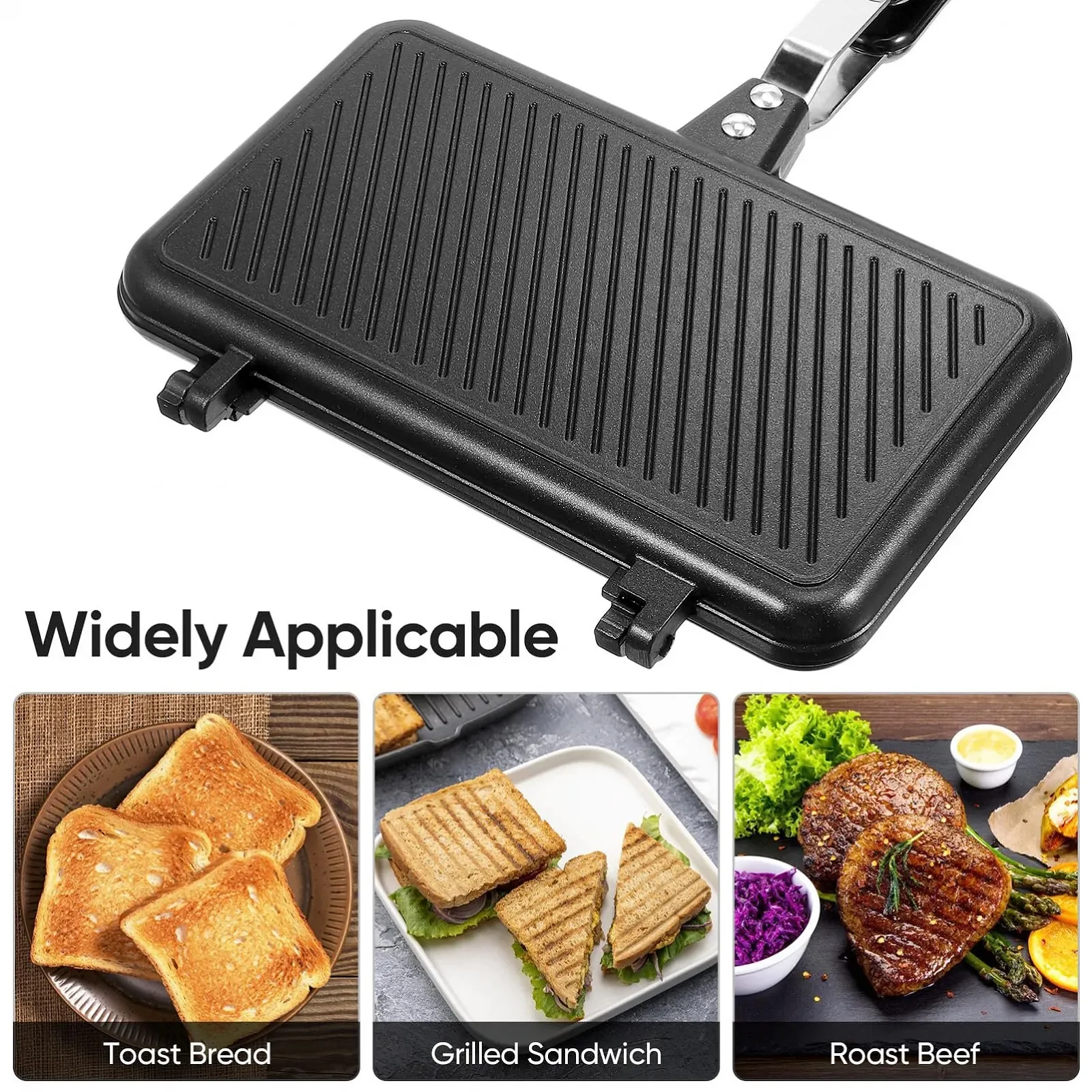 Двухсторонняя Сэндвичница MAGICLULU, алюминиевая с антипригарным покрытием и ручкой, для дома и кухни., фото №9