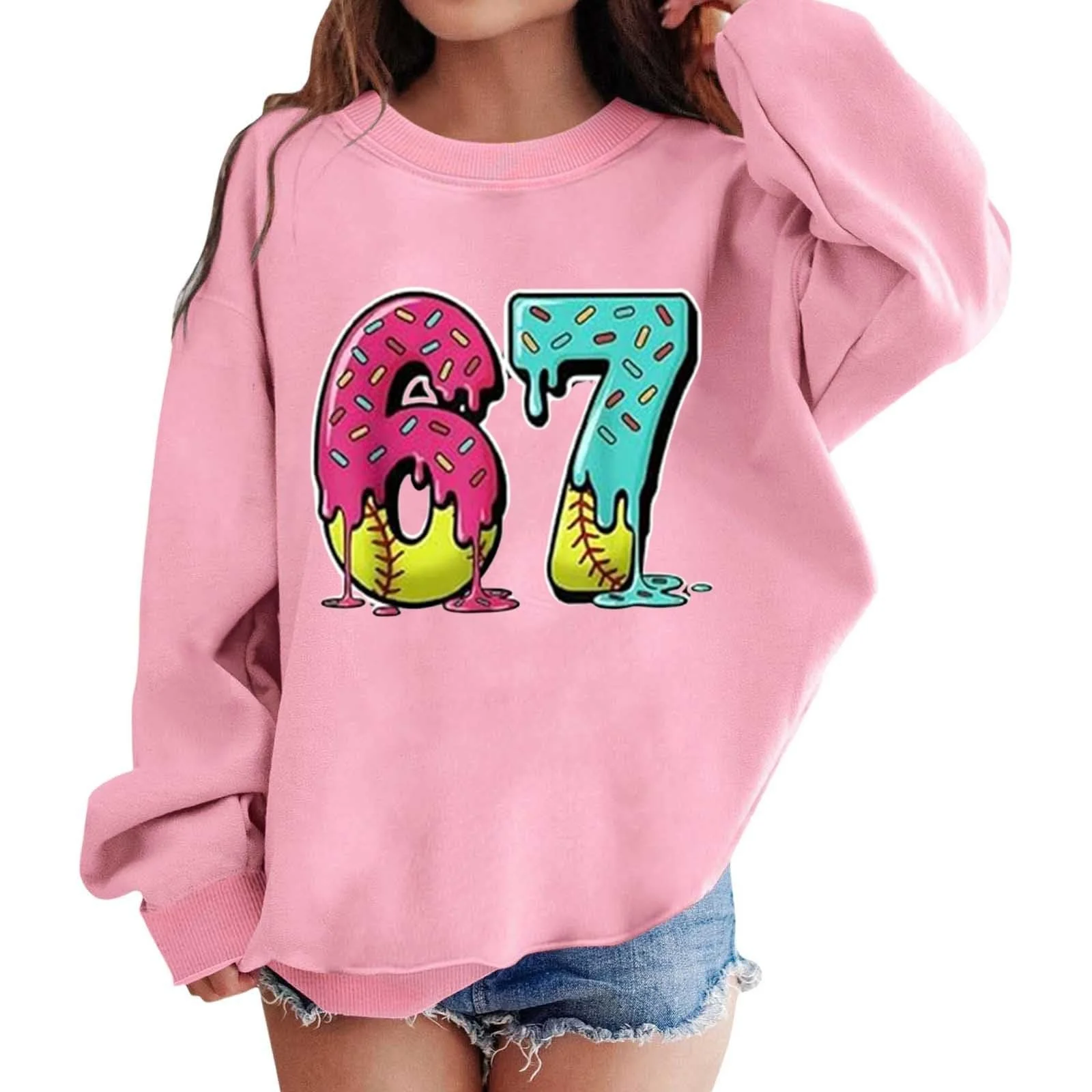 Пуловер для девочек, размер 140, повседневный свитшот свободного кроя с длинными рукавами и круглым вырезом – идеальный для повседневной носки, мягкая и удобная спортивная одежда для детей, фото №2