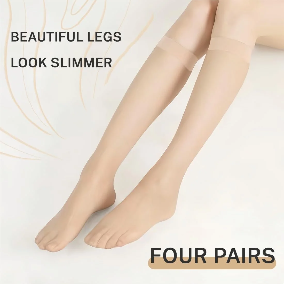 Панчохи жіночі, 4 пари, дихаючі, шовкові, тонкі, фото №4