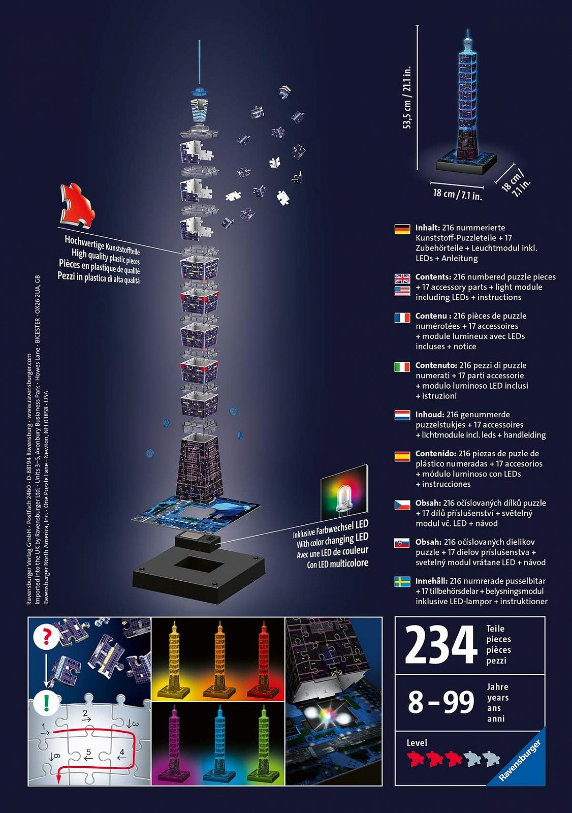 3D-пазл Ravensburger 11149 Taipei 101 at Night 234 элемента с LED-подсветкой, фото №3