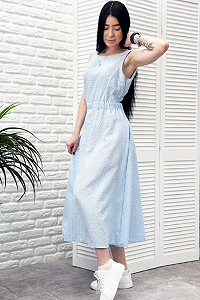 Женское летнее платье миди на резинке GF509323 размер 46/48, цвет голубой synthetic.ua - Фото 1