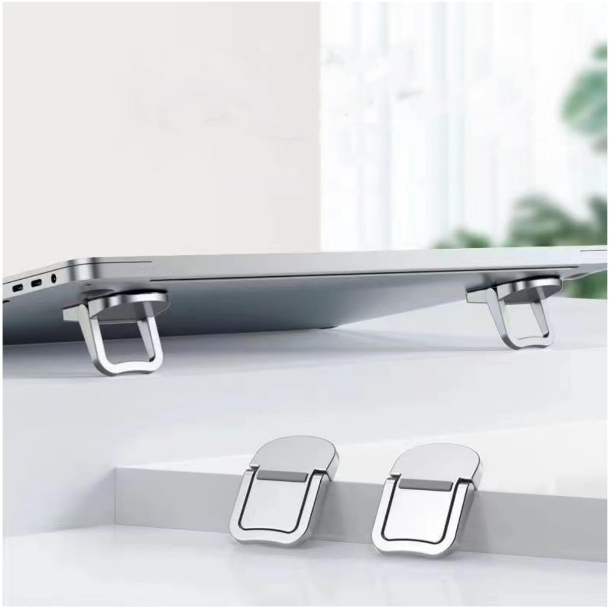 Подставка для ноутбука, 2 шт., Складная подставка для ноутбука, Самоклеящийся держатель для компьютера, Мини-подставка для ноутбука, Невидимая подставка для ноутбука, Совместима со многими ноутбуками (Серебристая), фото №3