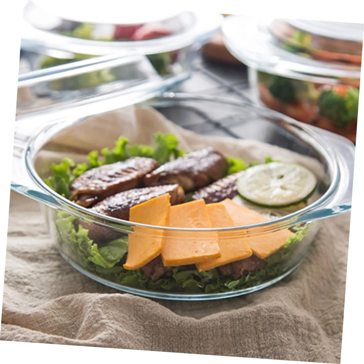 Форма для запікання скляна термостійка кругла з кришкою прозора, фото №6