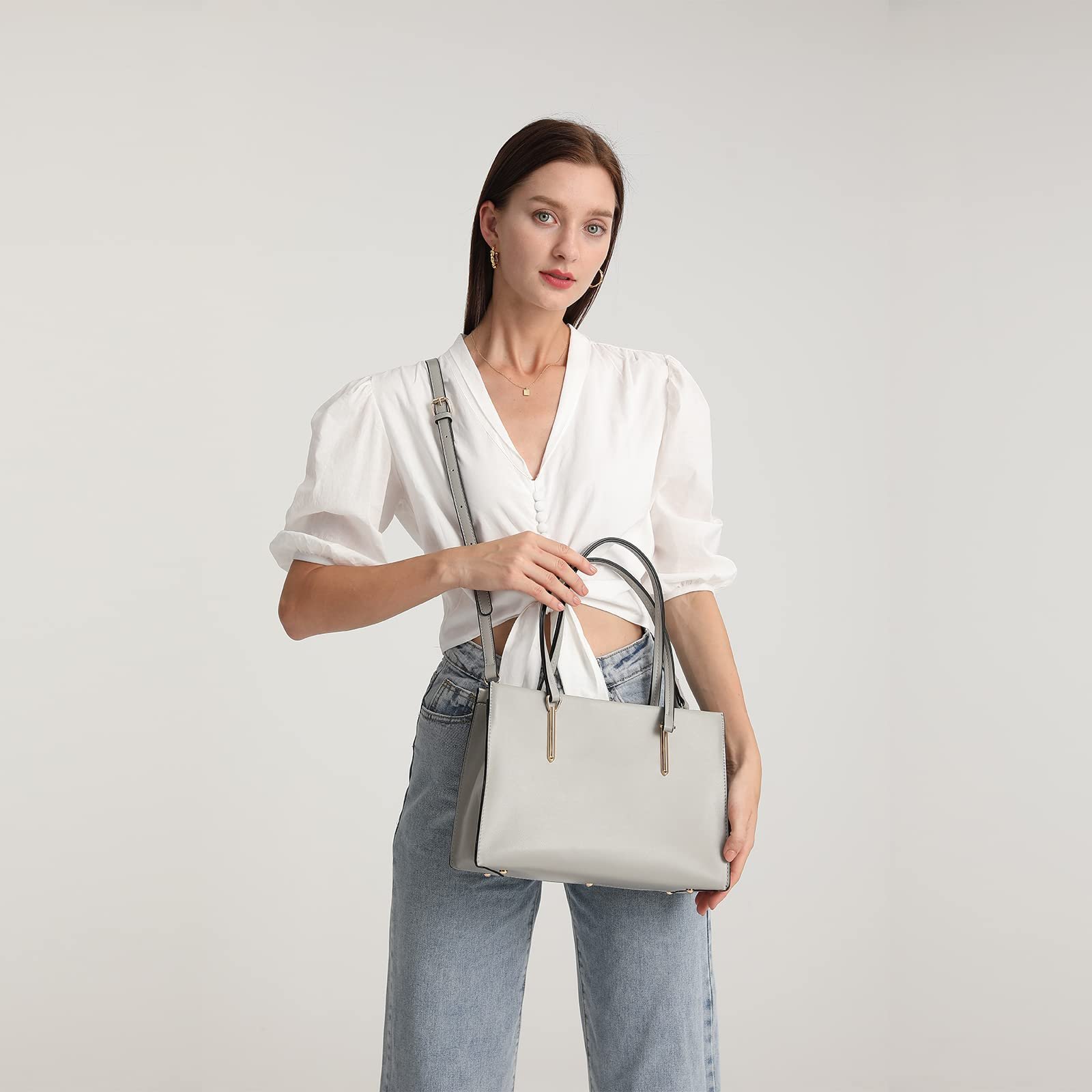 Сумка с ручкой Miss Lulu Ретро 32 x 22 x 10 см, 730 г, серая, фото №7