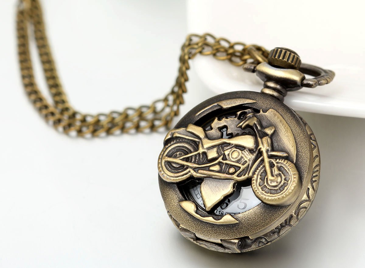 Карманные часы JewelryWe Кварцевый Маленький (Полый) Круглый Ожерелье Мотоцикл Стильный Байкер Алюминий Модные Украшения, фото №3
