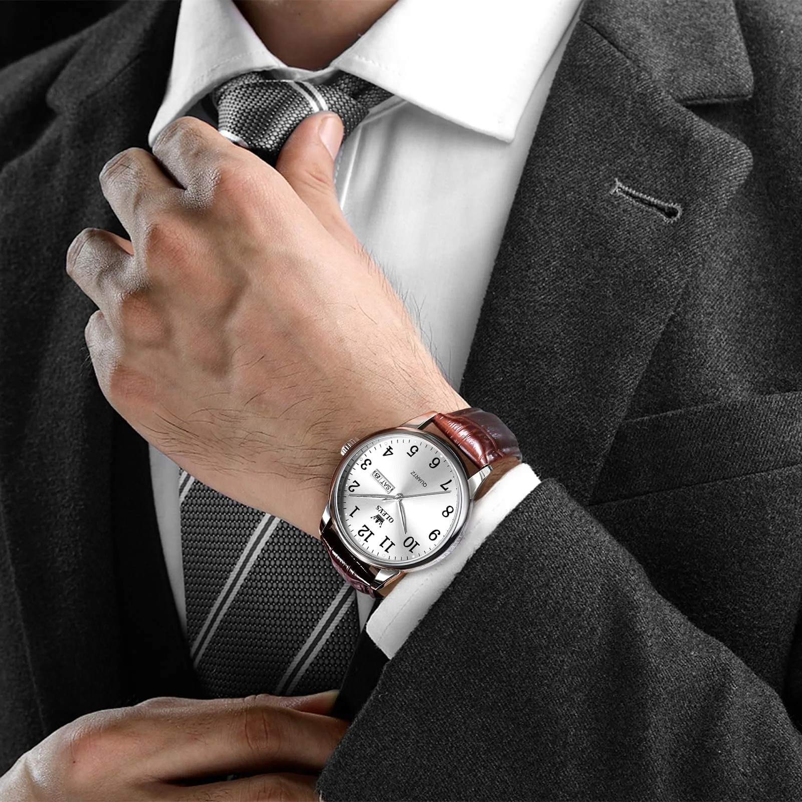 Мужские часы OLEVS Кожаные Аналоговые Кварцевые Классические Деловой Водонепроницаемые Люминесцентные Дата День, фото №2 Мужские часы OLEVS Кожаные Аналоговые Кварцевые Классические Деловой Водонепроницаемые Люминесцентные Дата День, фото №2