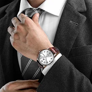 Мужские часы OLEVS Кожаные Аналоговые Кварцевые Классические Деловой Водонепроницаемые Люминесцентные Дата День synthetic.ua - Фото 1