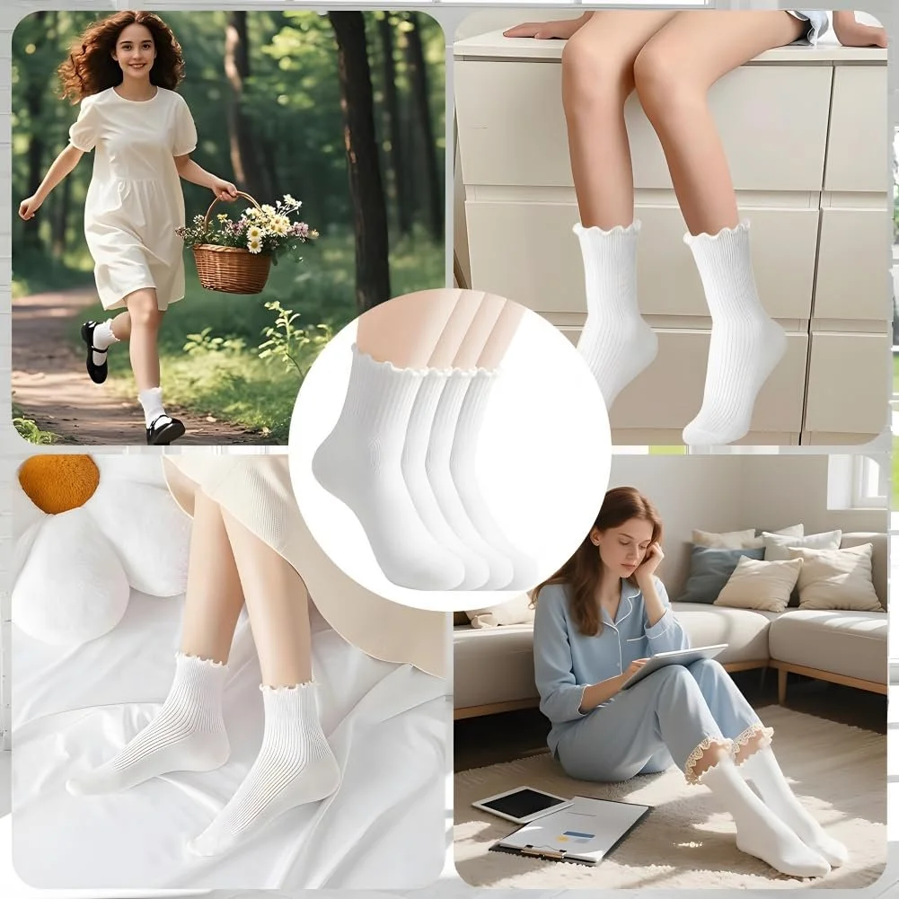 Носки с рюшами Хлопковые носки 4 пары Белый, фото №4 Носки с рюшами Хлопковые носки 4 пары Белый, фото №4