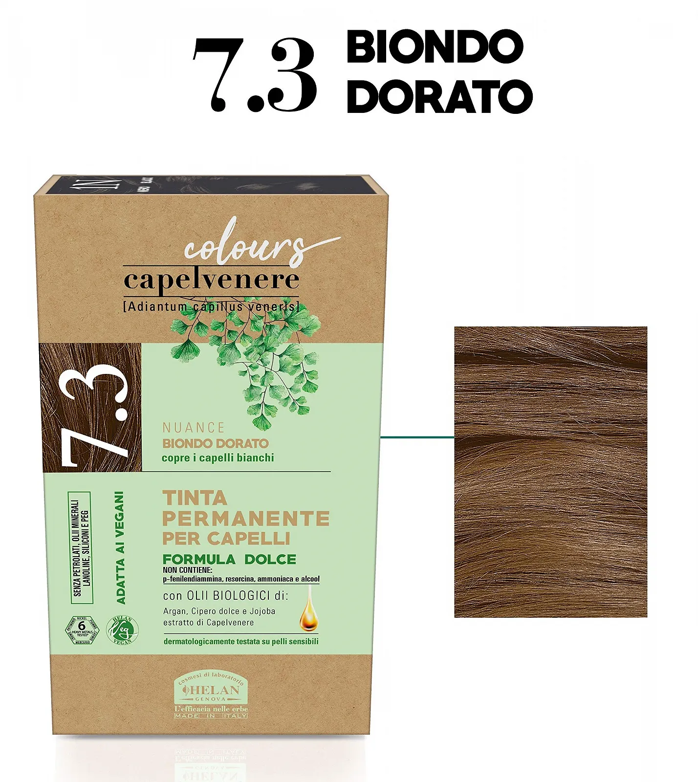 Фарба Helan Capelvenere Colours 7.3 Золотистий Блонд Стійка, Без аміаку, фото №5