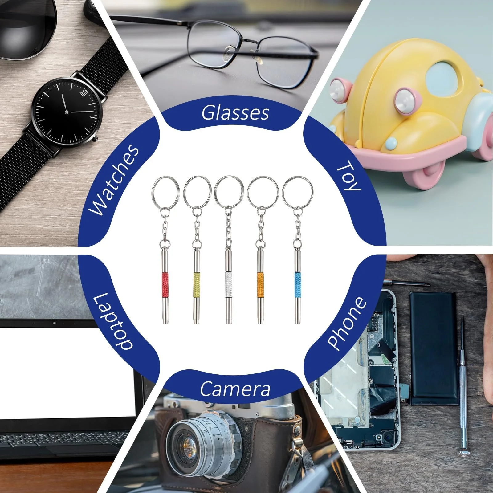 Набір міні-викруток 3 в 1 з нержавіючої сталі з брелоком 5 шт., фото №7