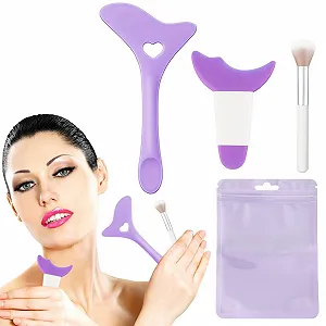 Трафарети для підводки Irikdescia® 2 шт з пензлем для тіней та сумкою для зберігання багаторазові силіконові фіолетові - Фото 1