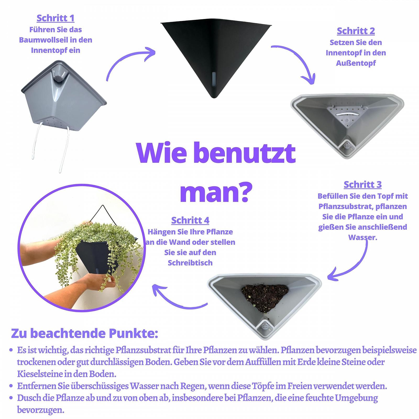 Настінні кашпо LaLaGreen 4 Pack 12" з автовідливом Geometric Black, фото №3 Настінні кашпо LaLaGreen 4 Pack 12" з автовідливом Geometric Black, фото №3