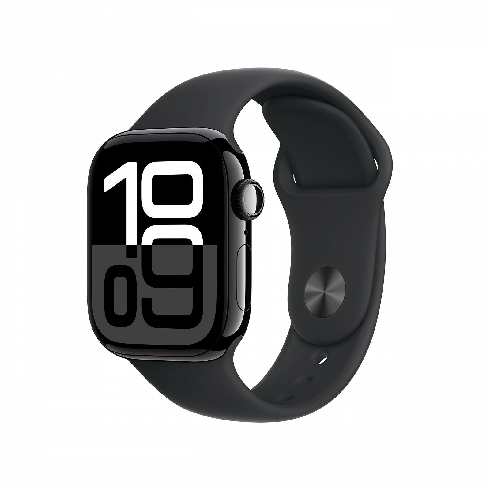 Смартгодинник Apple Series 10 (GPS 42 мм) з чорним алюмінієвим корпусом Diamond і чорним спортивним ремінцем (S/M). Фітнес-трекер, додаток ЕКГ, дисплей Always-On Retina, водозахист, фото №1