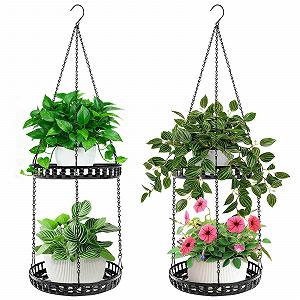 Підвісний кошик Двошаровий з чорного металу для рослин у приміщенні та на вулиці - Фото 1