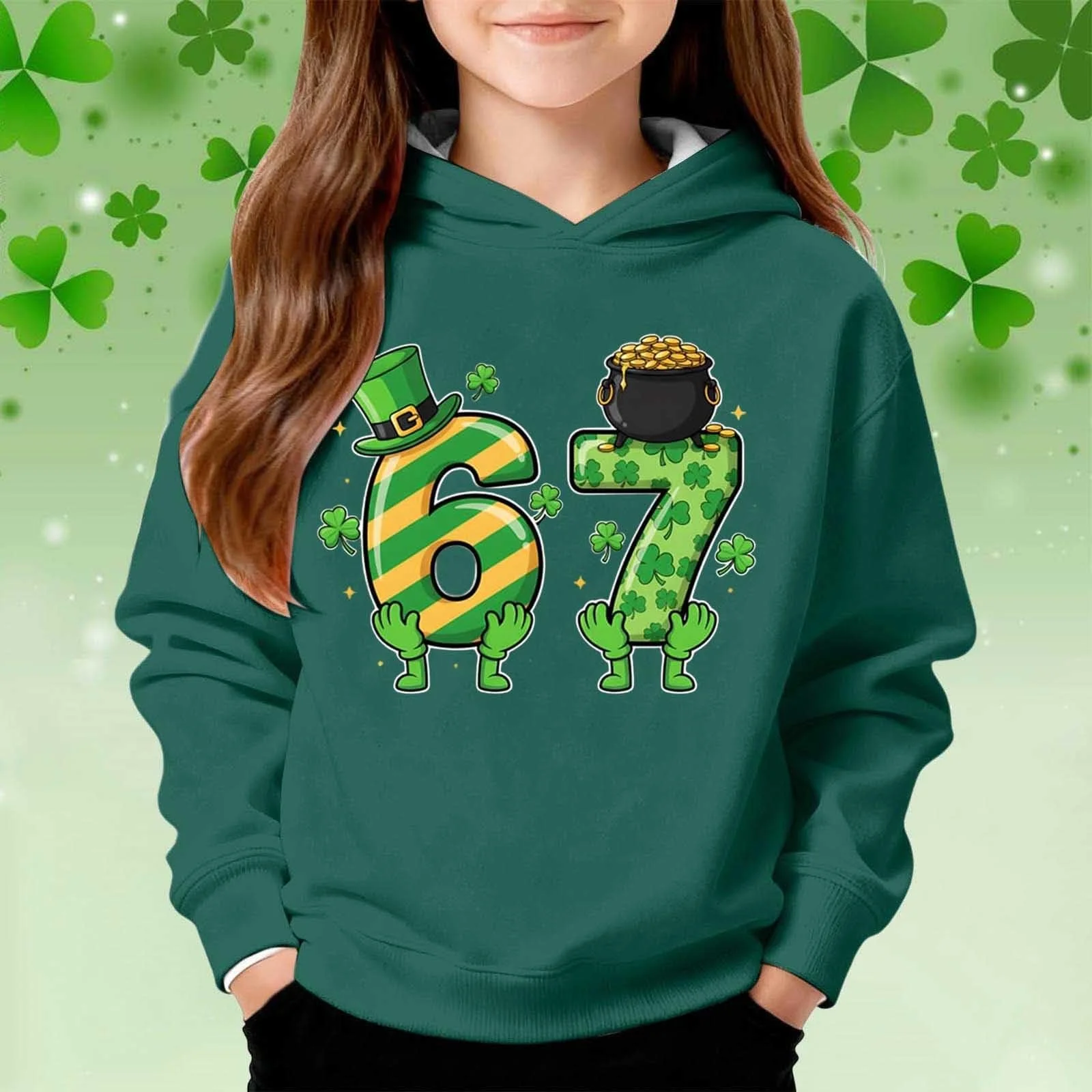 Пуловер St Patrick's Day для девочки, с принтом, мягкий флис, повседневная кофта с длинными рукавами для детей, фото №3