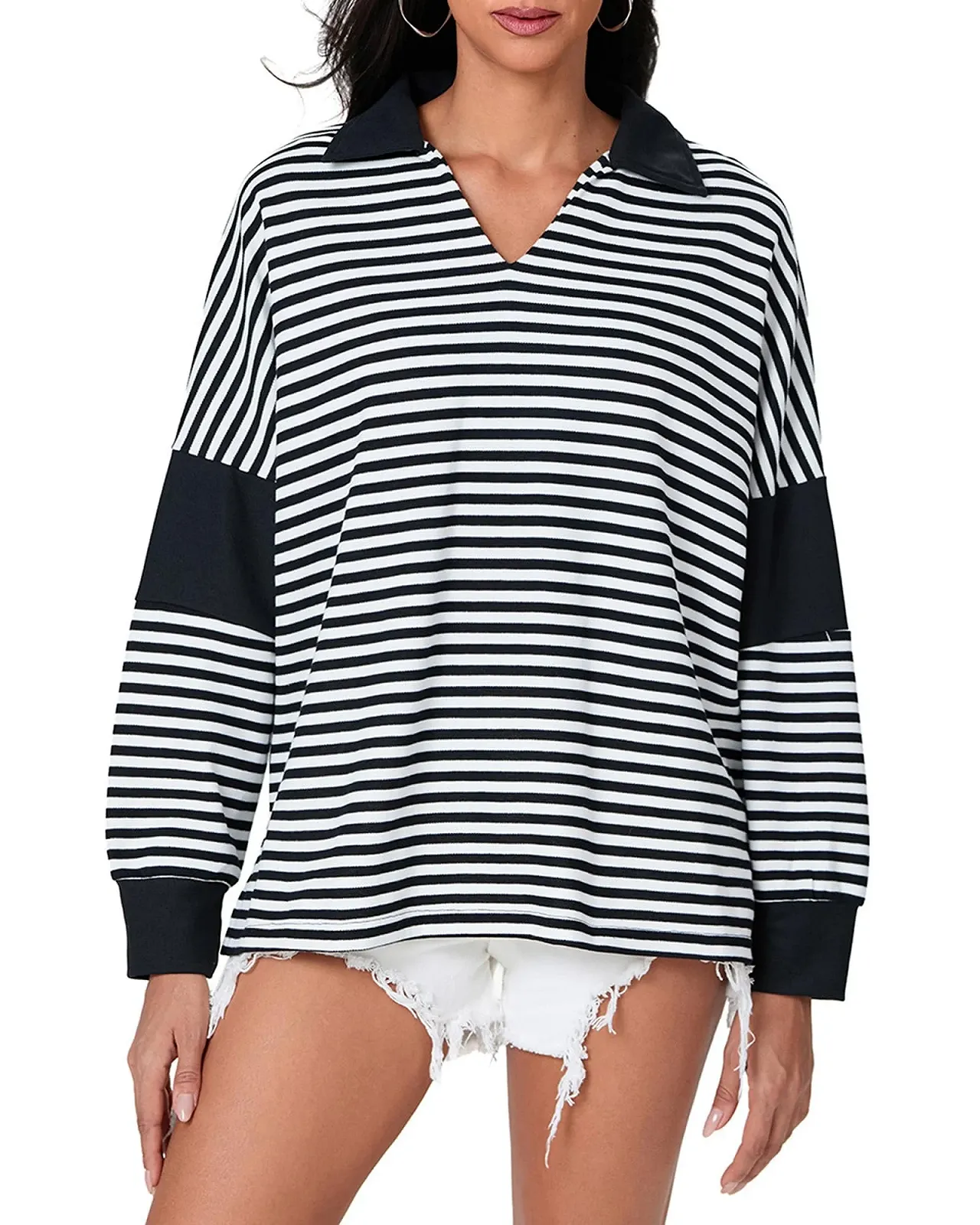 Жіночий смугастий світшот SANSIWU, контрастний колір, фото №1 Жіночий смугастий світшот SANSIWU, контрастний колір, фото №1