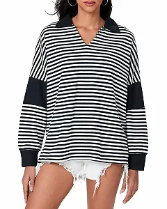 Жіночий смугастий світшот SANSIWU, контрастний колір - Фото 1