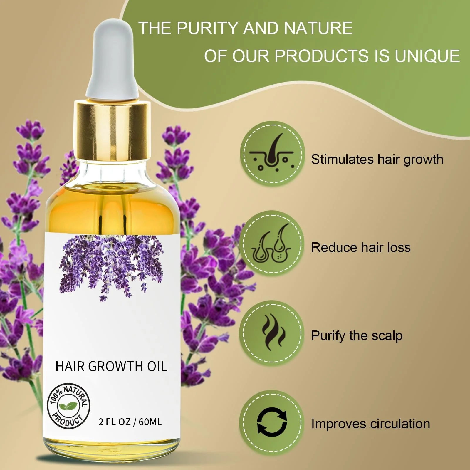 Олія для волосся Лаванда, 60 мл, Олія для росту волосся, Догляд за шкірою голови, фото №2