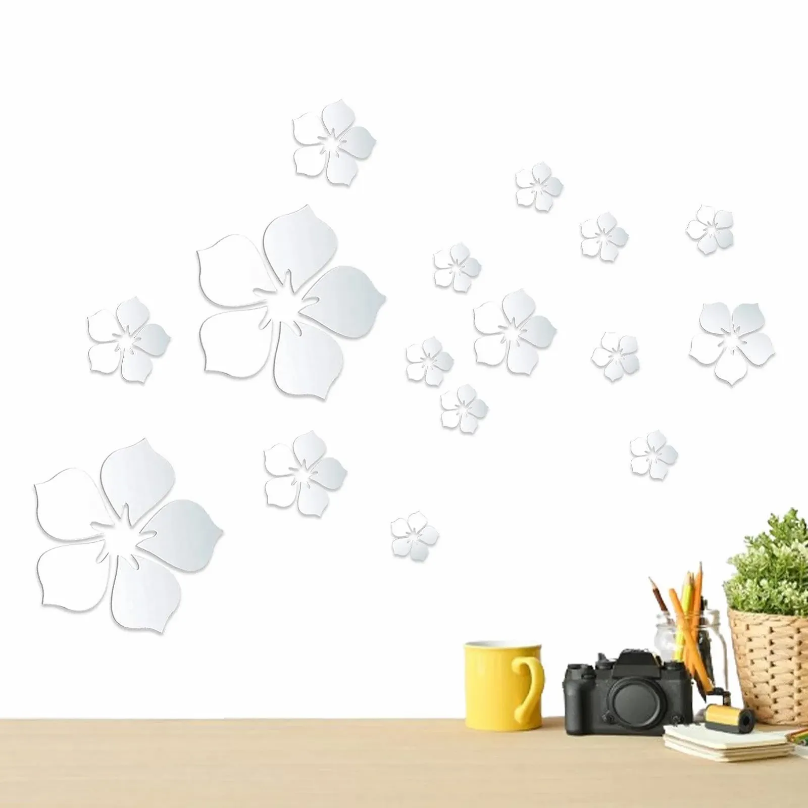 Наклейки на стіну Flower Mirror Квіткове дзеркало самоклеючі 18 шт. Creative Mirror Stickers, фото №1