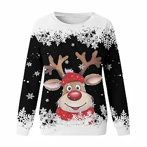 Женское Рождественское Худи с Длинными Рукавами, Милый Свитшот с Принтом Животных, Свободный, Элегантный, Сексуальный, Теплый synthetic.ua - Фото 1