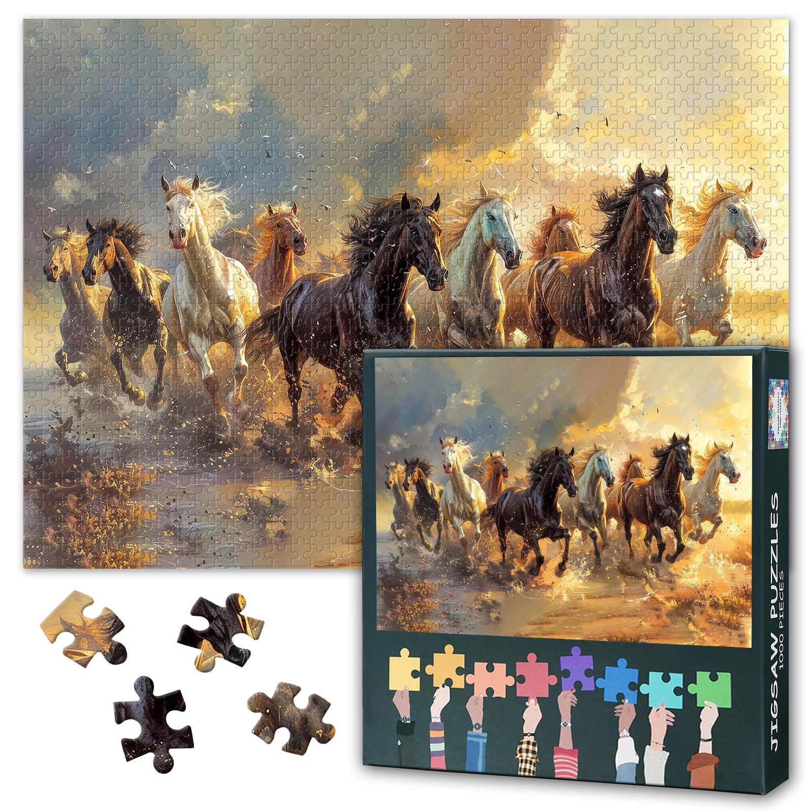 Пазл Коні, що скачуть по річці 1000 деталей 70 x 50 см, фото №1