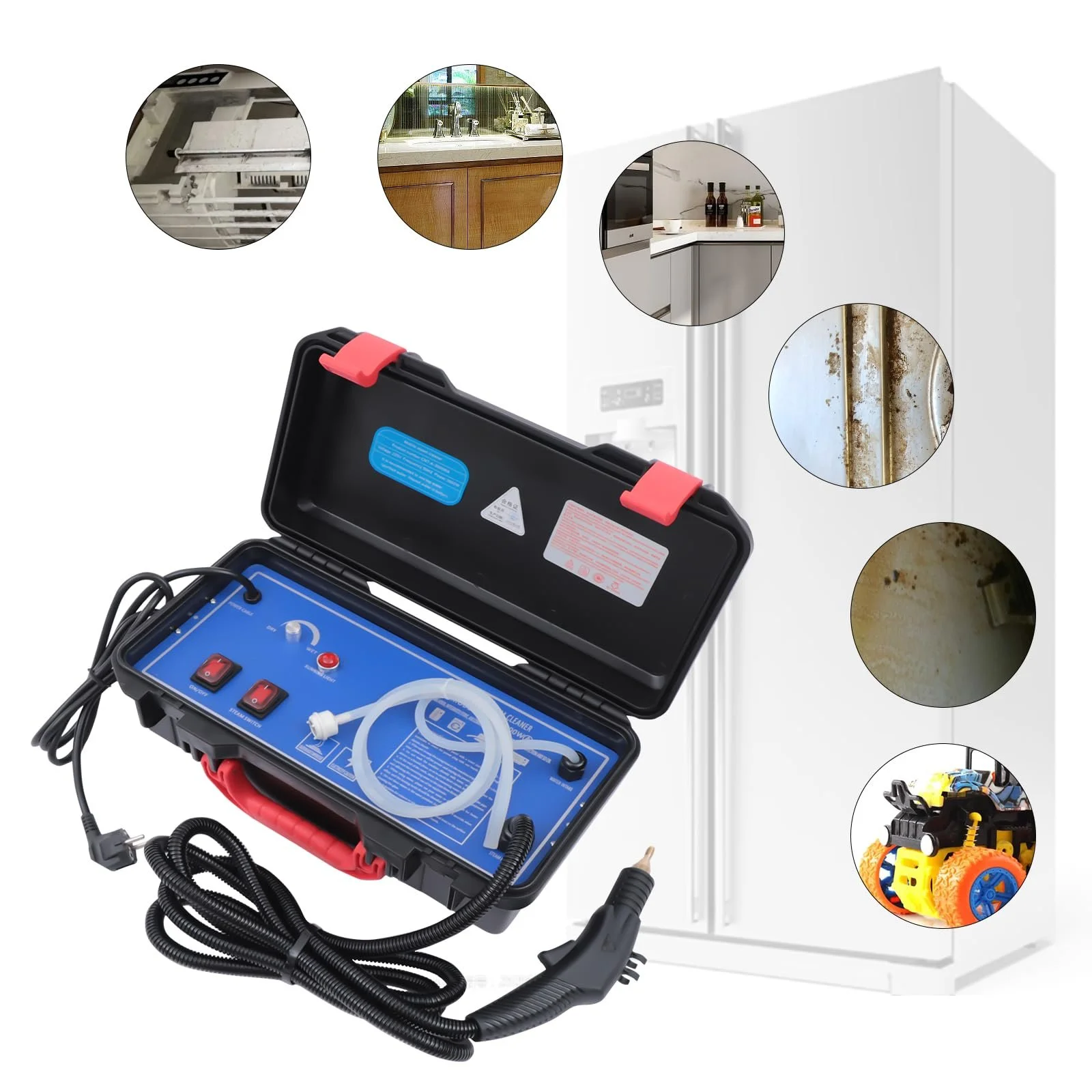 Пароочисник 1700 W 46 x 30.5 x 25 cm вологого та сухого прибирання регульований портативний для вікон, ванних кімнат, автомобілів, холодильників та диванів, фото №9 Пароочисник 1700 W 46 x 30.5 x 25 cm вологого та сухого прибирання регульований портативний для вікон, ванних кімнат, автомобілів, холодильників та диванів, фото №9