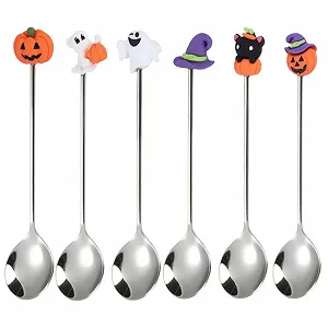 Ложка UPKOCH Хэллоуин Тыква, Шляпа Ведьмы, Призрак Серебряный, 6 шт - Фото 1