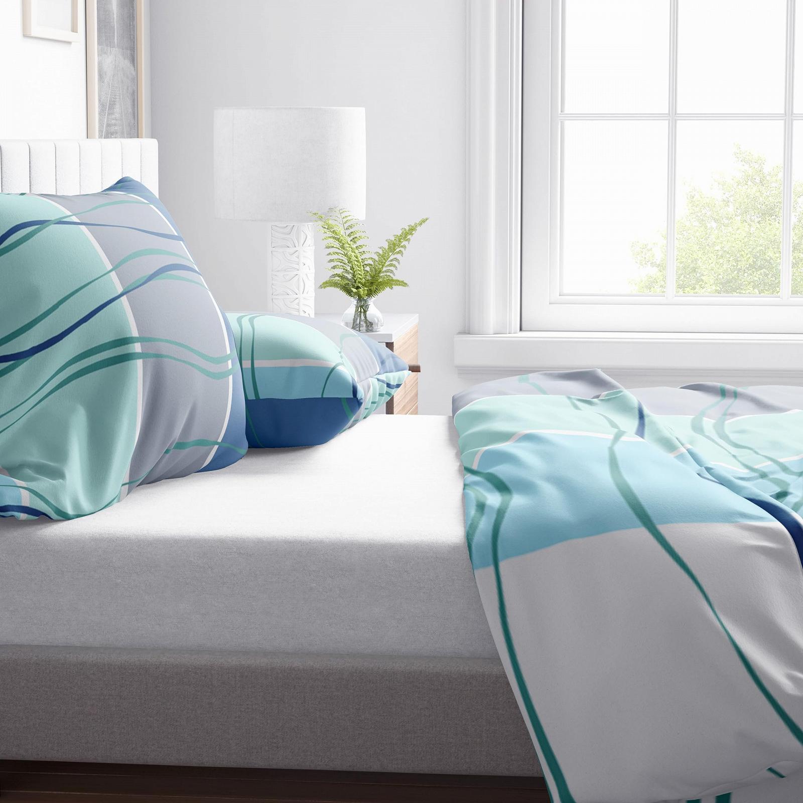 Комплект Постільної Білизни Microfibre Leonado Vicenti 155 x 220 см Waves Striped Modern Blue Turquoise з потайною блискавкою, фото №4