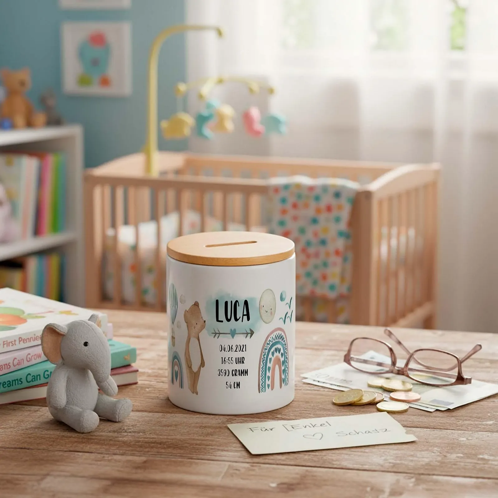 Скарбничка дитяча Ведмедик Дані про народження Персоналізована для хлопчиків, фото №8