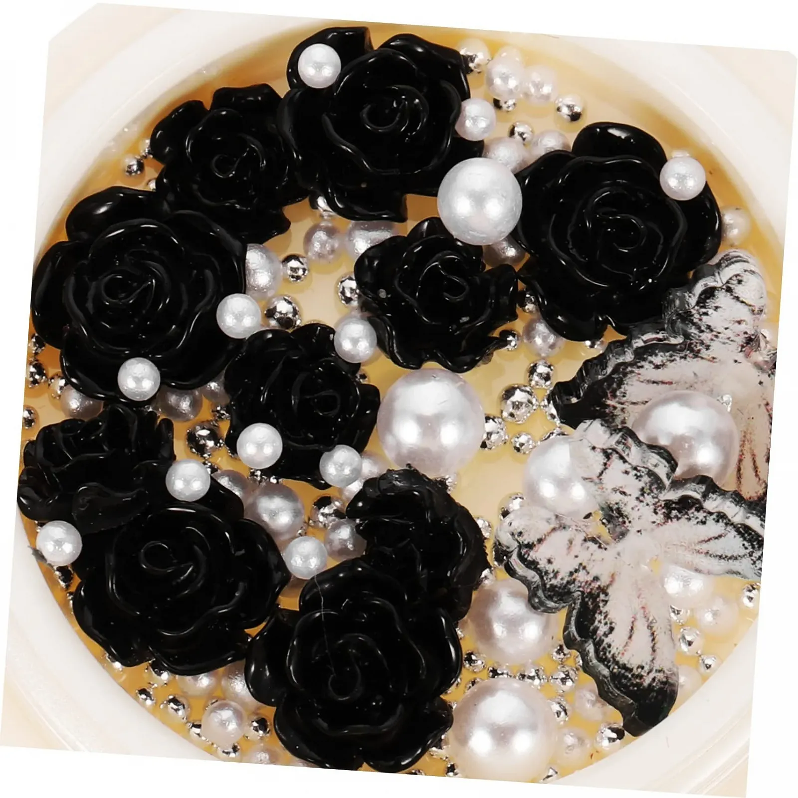 Украшения для ногтей Healeved Камелии из черного чая со стразами, благородные цветочные украшения для творческого маникюра и DIY-проектов для ногтей, фото №5