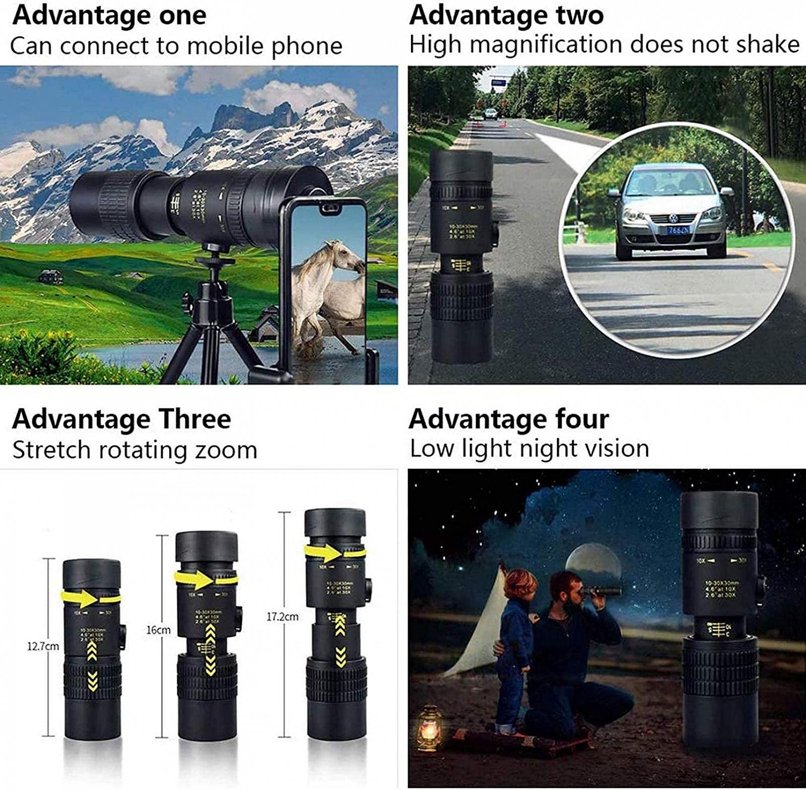 Монокуляр Super Telephoto Zoom 10-300x40mm с адаптером для смартфона, штативом, телескоп монокуляр, фото №7