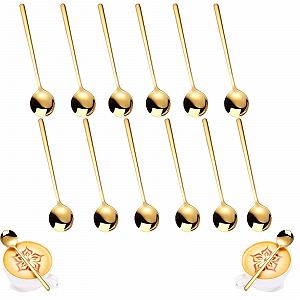 Набор 12 шт, Золотая кофейная ложка, Маленькая кофейная ложка, Чайная ложка из нержавеющей стали, Золотая ложка из нержавеющей стали, Классическая кофейная ложка, Ложка для торта, Полированная чайная ложка, для десерта, кофе, мороженого, 13 см - Фото 1