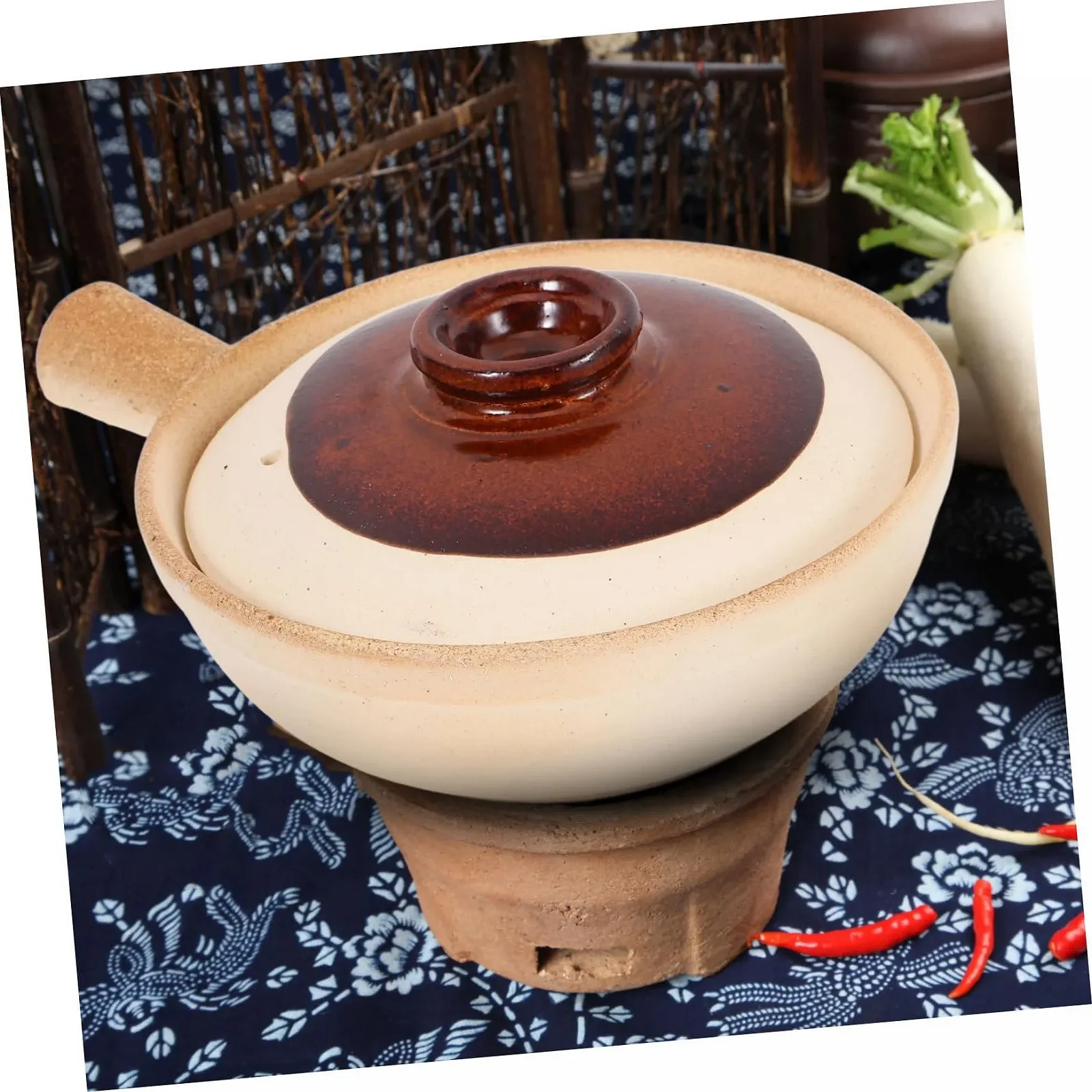 Кассероль керамическая с крышкой терракотовая термостойкая компактная для супа и риса, фото №4