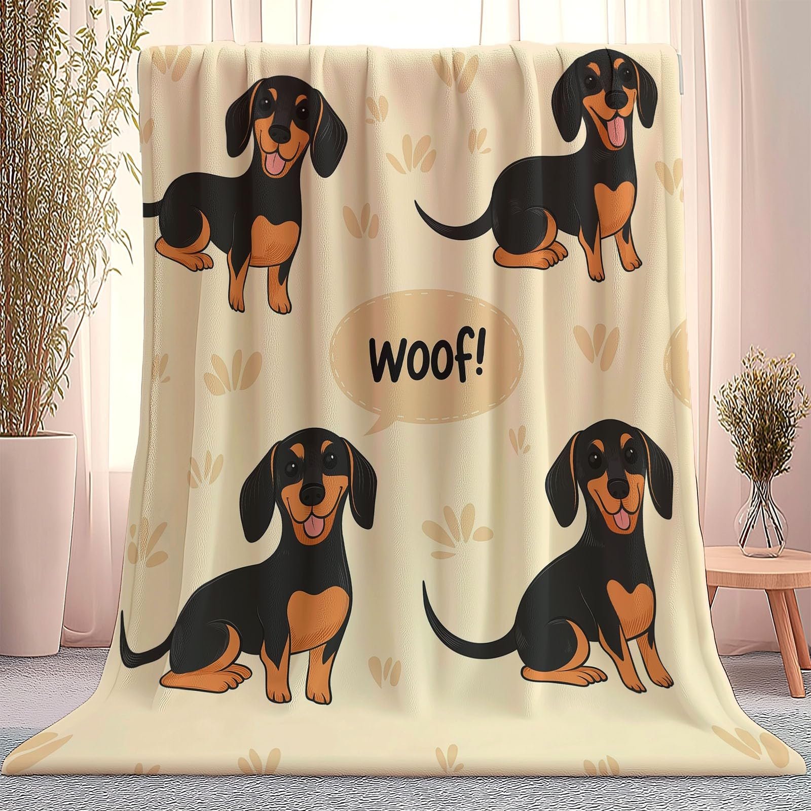 Одеяло Мягкое для дивана 130 x 150 см, Мягкое теплое с мультяшным щенком и буквами, с принтом, черно-коричневое, фото №1