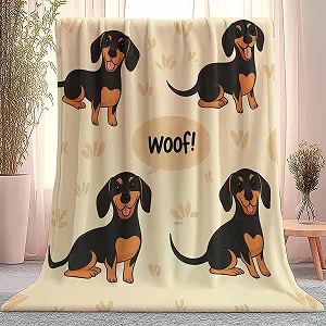 Одеяло Мягкое для дивана 130 x 150 см, Мягкое теплое с мультяшным щенком и буквами, с принтом, черно-коричневое - Фото 1