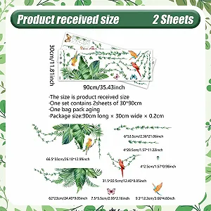 Наклейка на стіну Тропічне листя пальми та ліана ПВХ Матова 2 шт. 30 x 90 см synthetic.ua - Фото 1
