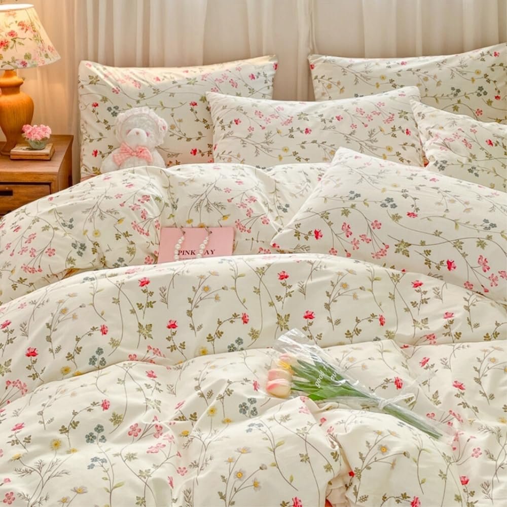 Постільна білизна Nayoroom 135 x 200 см, бавовна, квіти, рожевий, квітковий візерунок, на блискавці, наволочка 80 x 80 см, фото №3