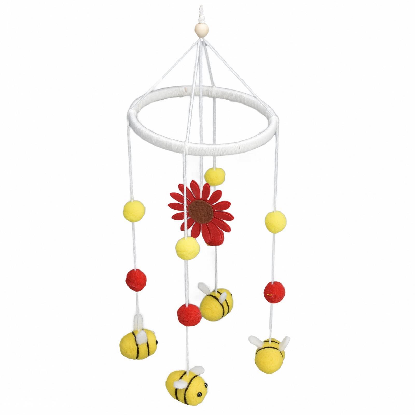 Мобиль Cyrank Crib Bees and Red Flower Baby Mobile для детской кроватки с шерстяными пчелами для мальчиков и девочек, фото №3