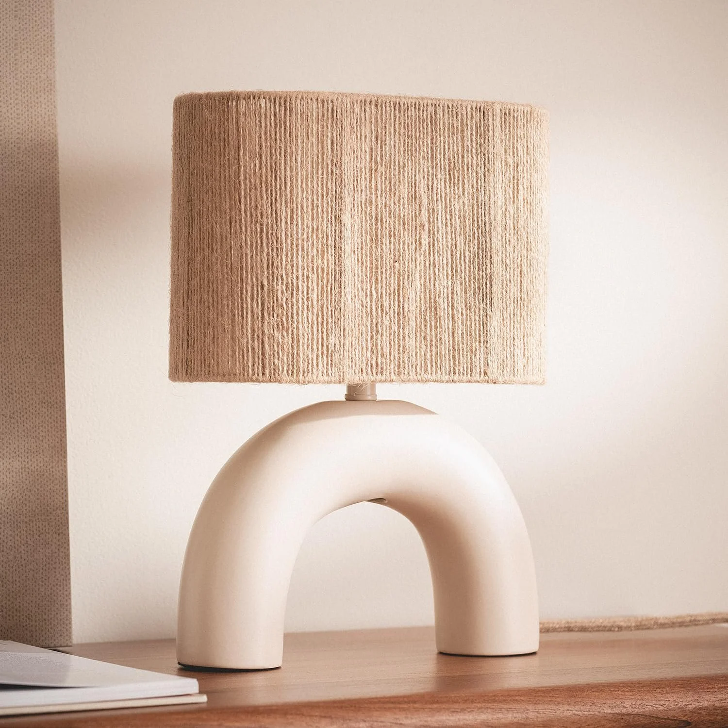 Настільна світлодіодна лампа LEDKIA LIGHTING Callie кераміка та натуральна мотузка бежевий E27, фото №7