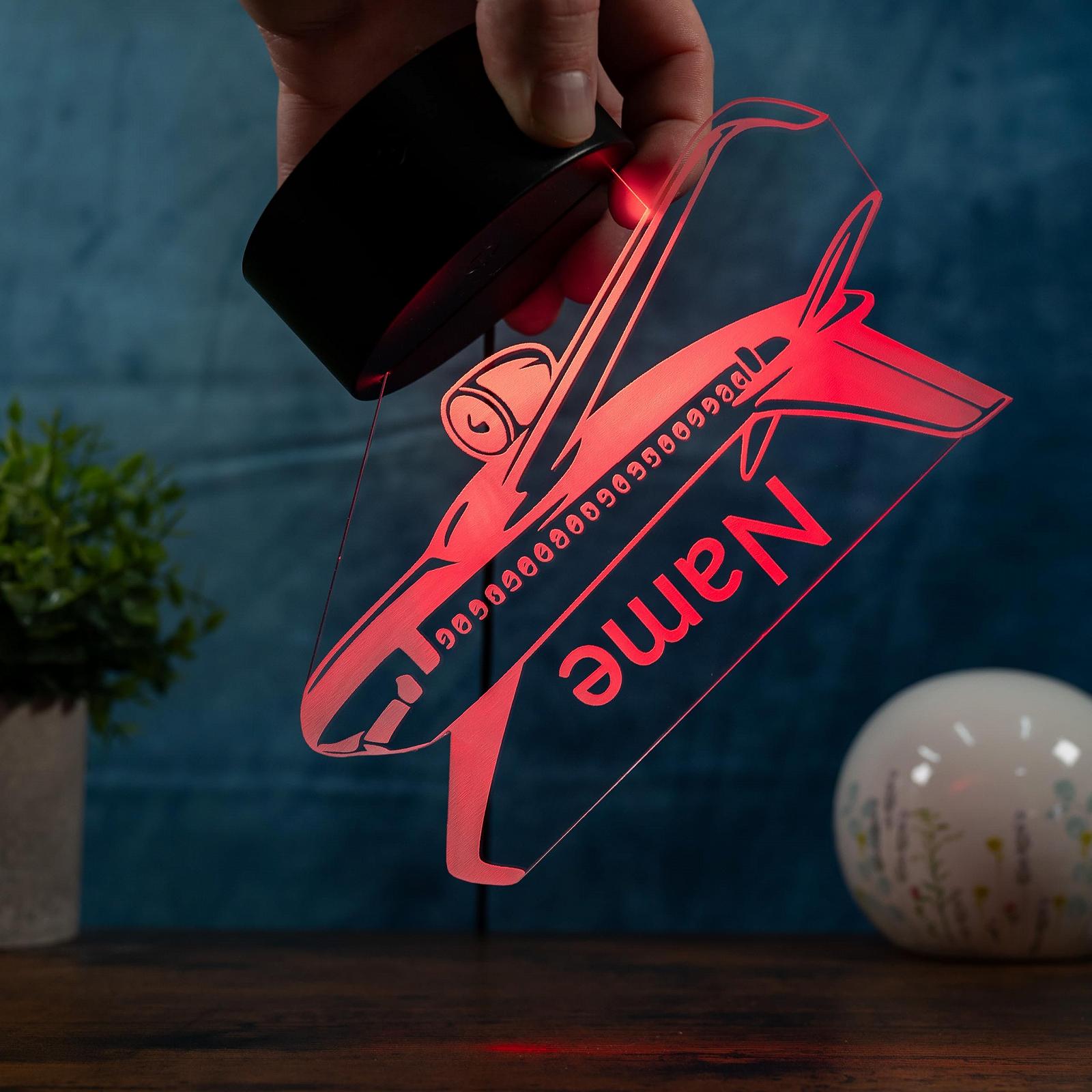Ночник 3D Personalised Airplane Самолет LED с именем и изменением цвета, фото №4