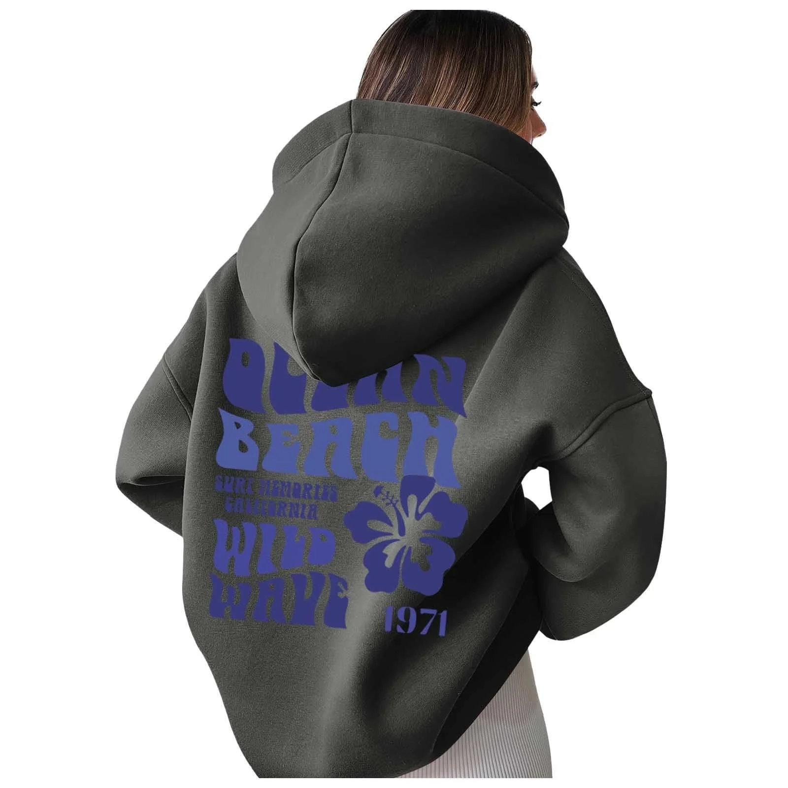 Худи Женское Oversize С Принтом на Спине Свободная Футболка Топ Худи Хип-Хоп Худи с Буквенным Принтом Пуловер для Девочек-Подростков Зимняя Толстовка с Длинными Рукавами с Капюшоном со Шнурком и Карманами, фото №1