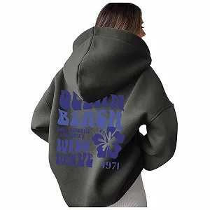 Худи Женское Oversize С Принтом на Спине Свободная Футболка Топ Худи Хип-Хоп Худи с Буквенным Принтом Пуловер для Девочек-Подростков Зимняя Толстовка с Длинными Рукавами с Капюшоном со Шнурком и Карманами - Фото 1