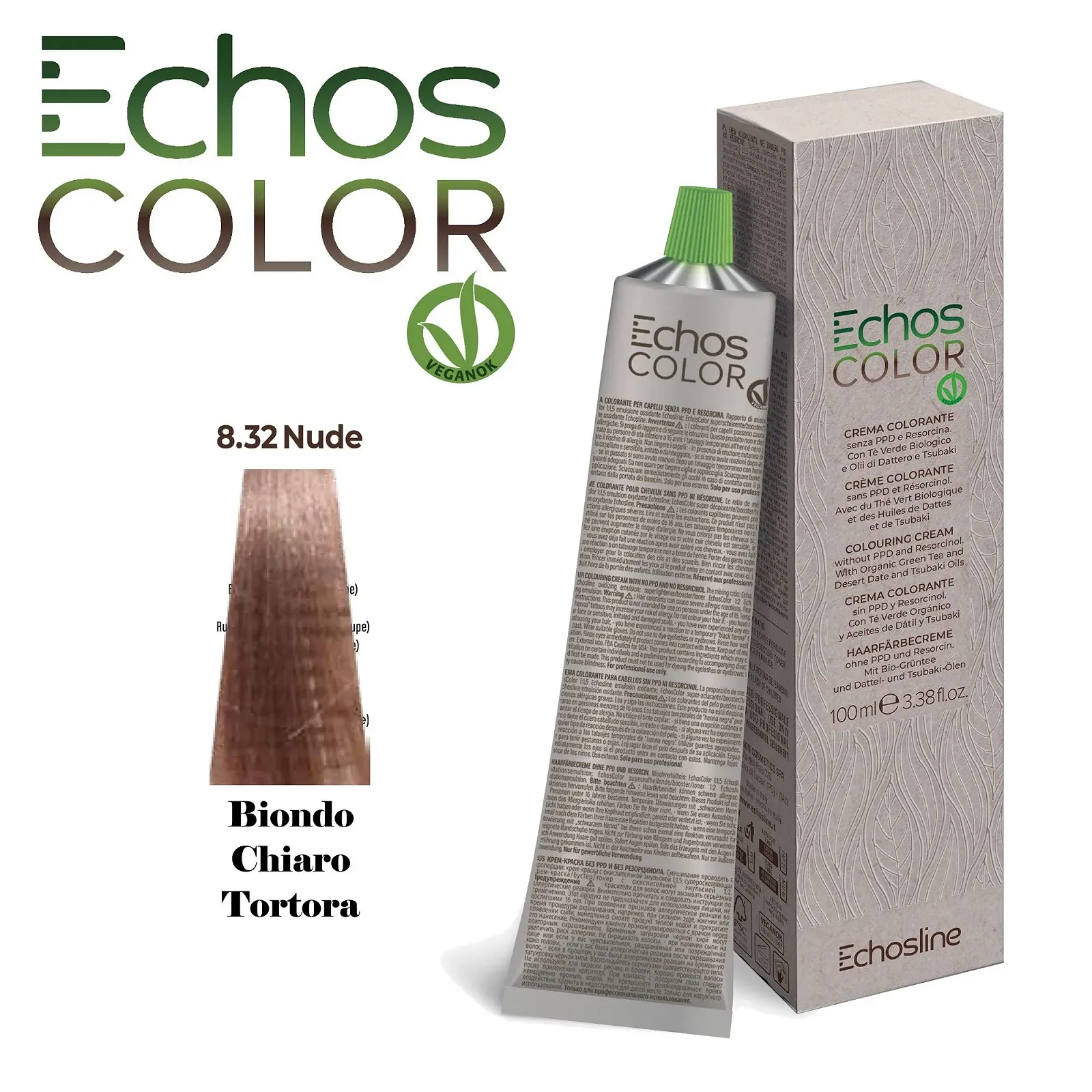 Крем-фарба для волосся Echos 8.32 Nude Light Blonde Taupe, 100 мл, фото №2 Крем-фарба для волосся Echos 8.32 Nude Light Blonde Taupe, 100 мл, фото №2