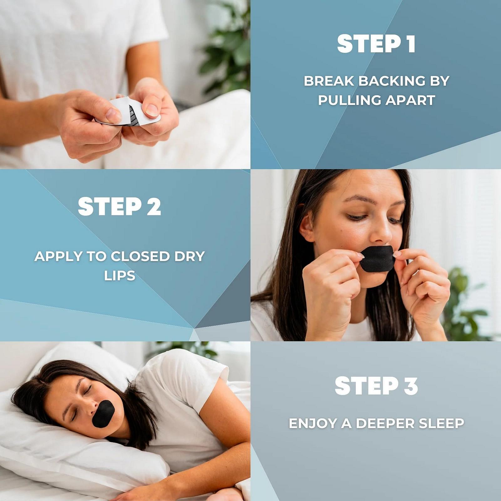 Стрічки для рота для сну (30 шт.) проти хропіння, чорні, фото №5