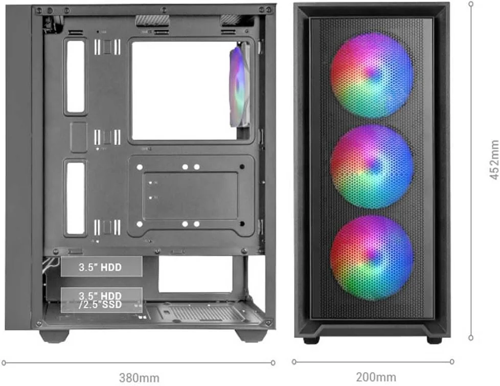 Корпус для ПК Mars Gaming MC-AIR / Midi Tower / FRGB, Закаленное стекло, Mesh / Без БП / Черный, фото №5