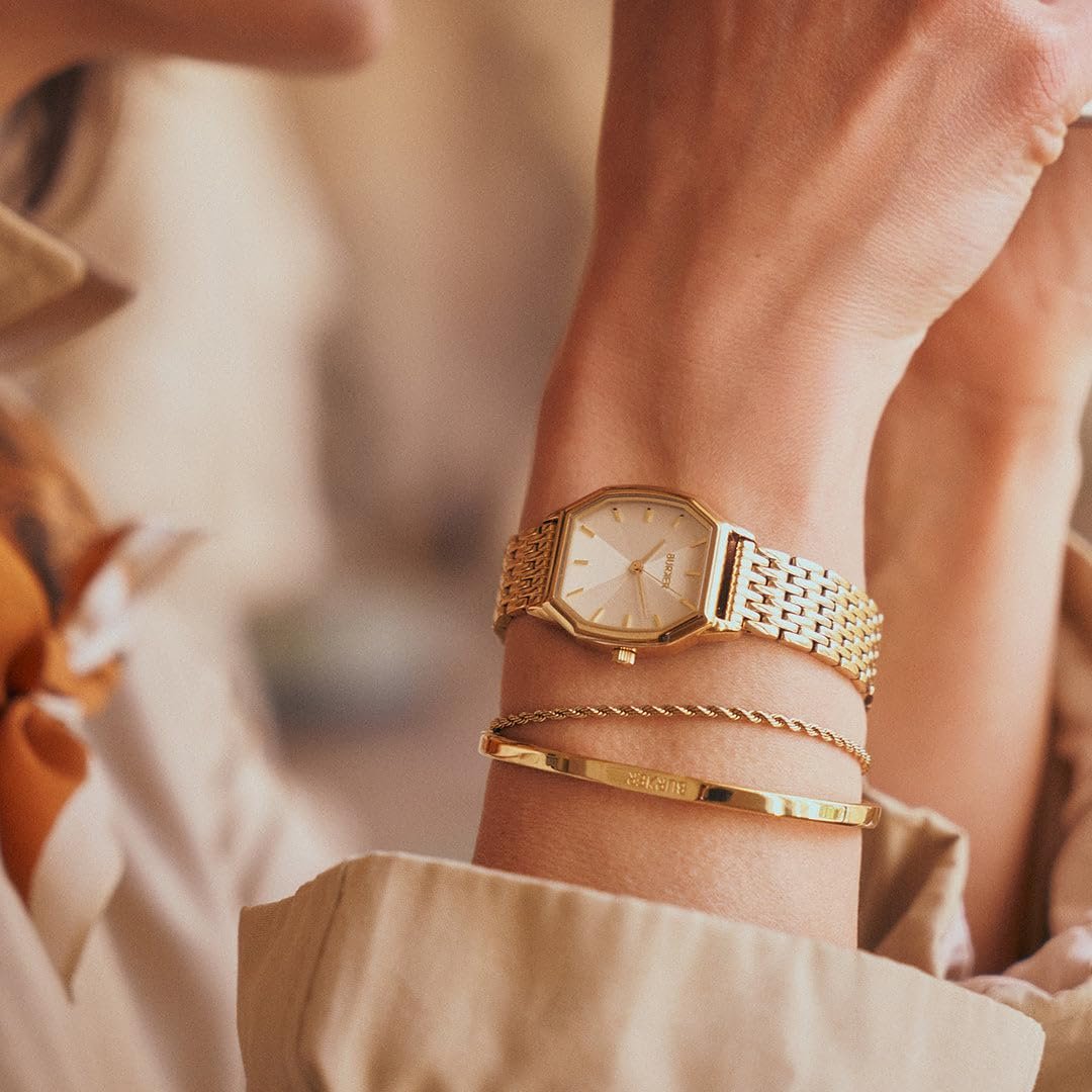 Женские часы BURKER Julia Шестиугольный корпус, браслет-звенья, нержавеющая сталь, аналоговый кварцевый, 3 ATM водонепроницаемость - 32 мм - Золотой Белый, фото №5 Женские часы BURKER Julia Шестиугольный корпус, браслет-звенья, нержавеющая сталь, аналоговый кварцевый, 3 ATM водонепроницаемость - 32 мм - Золотой Белый, фото №5