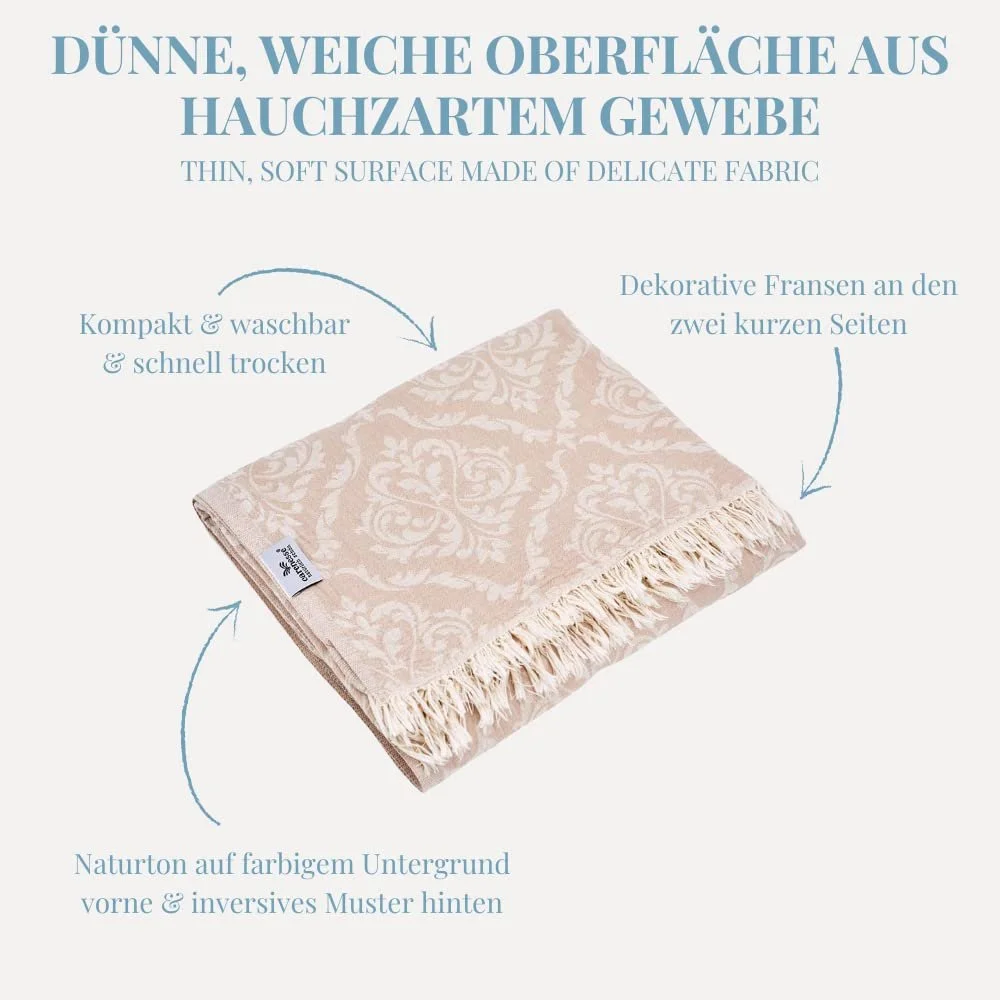 Покрывало Carenesse Baroque сине-белое, 180 x 220 см, 100% хлопок, двухстороннее, высококачественное жаккардовое плетение, фото №3