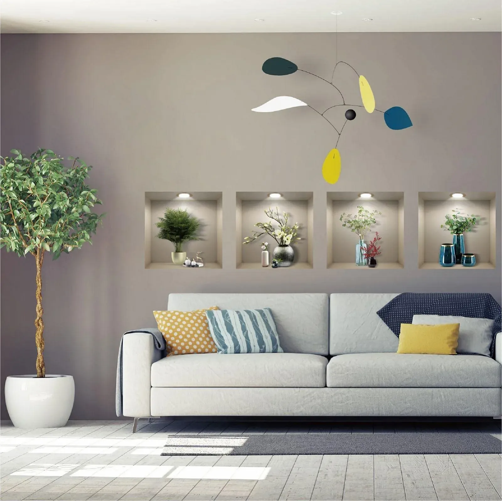 Наклейка на стіну 3D Effect Vase Green Plants 40 x 40 см 4 шт., фото №2 Наклейка на стіну 3D Effect Vase Green Plants 40 x 40 см 4 шт., фото №2